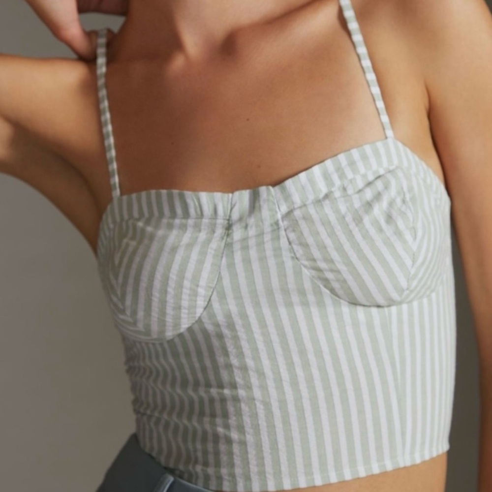 NWT Anthropologie Green and White Bustier Top